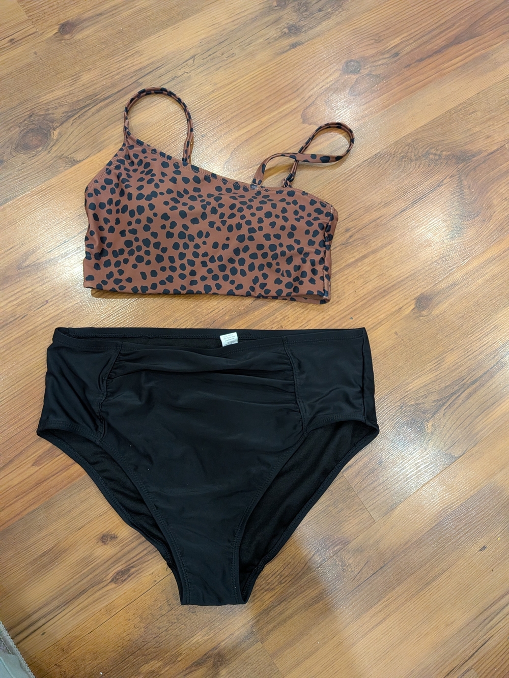 Old Navy Leopard Print Brown Bikini Top with George Black High-Waist Bottom